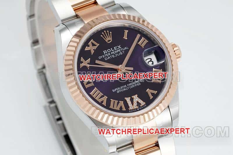 ARF FactoryRolex log super clone purple plate 31mm gold three-lattice chain link 278271front live photo