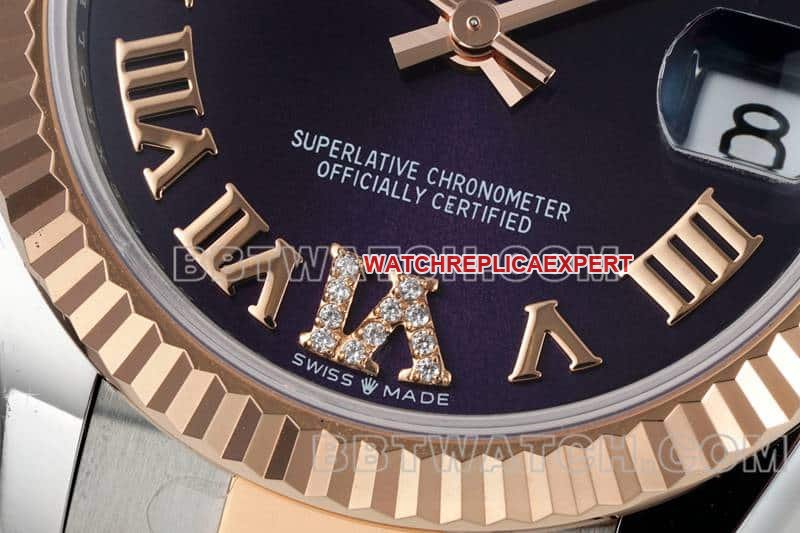 ARF FactoryRolex log super clone purple plate 31mm gold three-lattice chain link 278271front live photo
