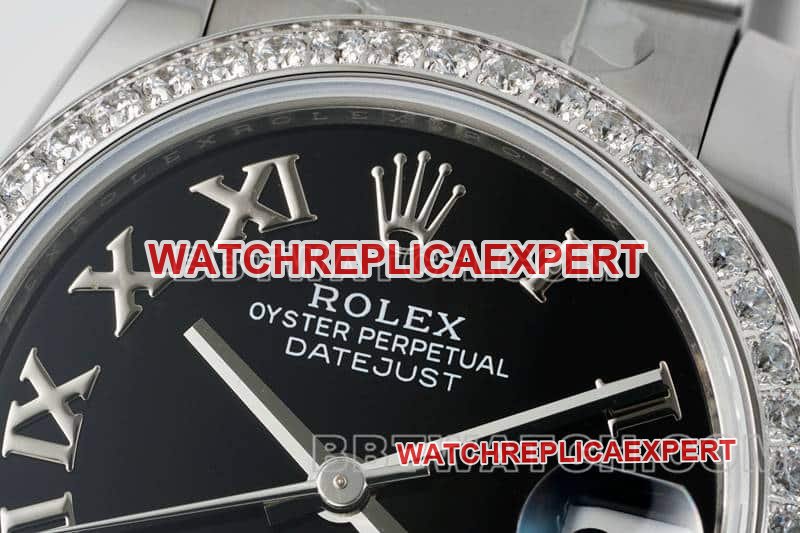 ARF FactoryRolex log super cloneblack dial Roman numerals diamond bezel31mm three grid link 278289front live photo