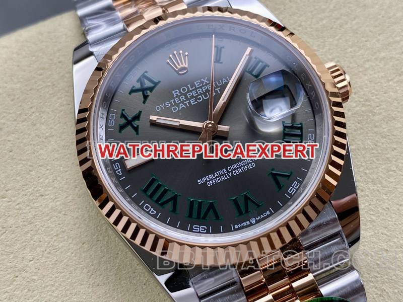 Rolex best replica watch ARF FactoryDatejust gray dial Roman numerals 36mm rose goldsteel bracelet model front live photo