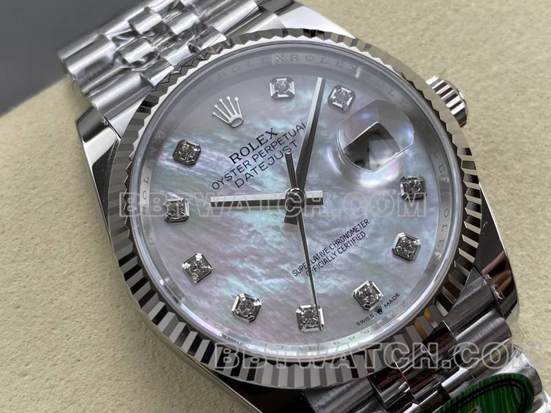 Rolex1:1replica watch ARF FactoryDatejust mother-of-pearl disc 36mm steel bracelet model front live photo