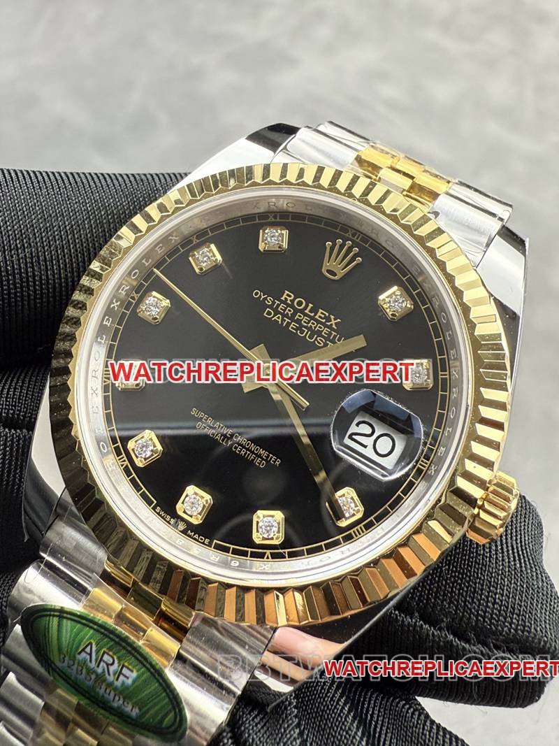 Rolex super clone watch ARF Factory log 41mmblack dial3235 gold steel bracelet front live photo