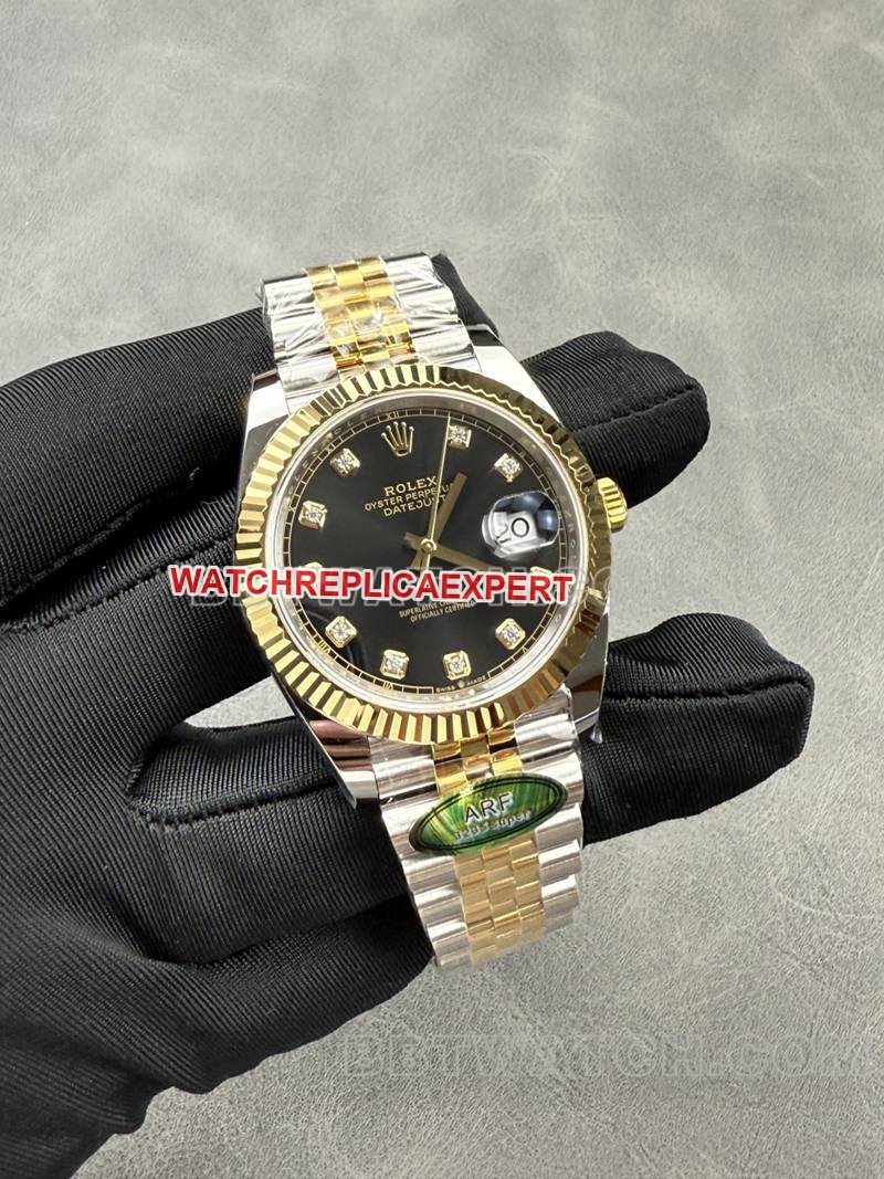 Rolex super clone watch ARF Factory log 41mmblack dial3235 gold steel bracelet front live photo