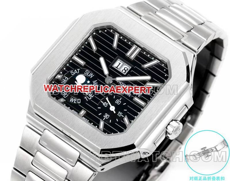 Patek Philippe1:1replica watch 3k factory 45mm black white dial240psmovementsteel bracelet model 5822front live photo