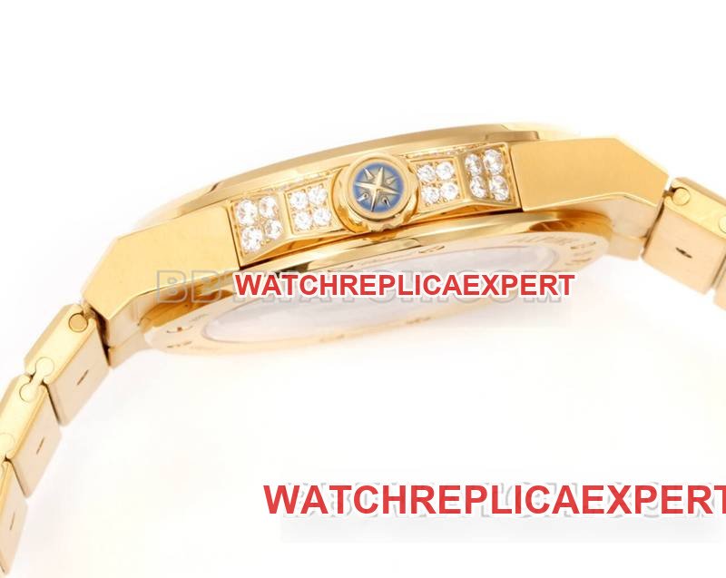 Chopard1:1replica watch GH factory Xueshan Aoyi 41mm pavé diamond yellow goldsteel bracelet model side live photo