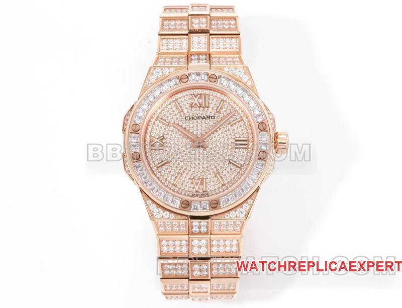 Optimal Replica Watches GH Factory Snowy Mountain Pride Pavé Diamonds Mechanical Rose Gold Steel Strap Models 41mm Chopard