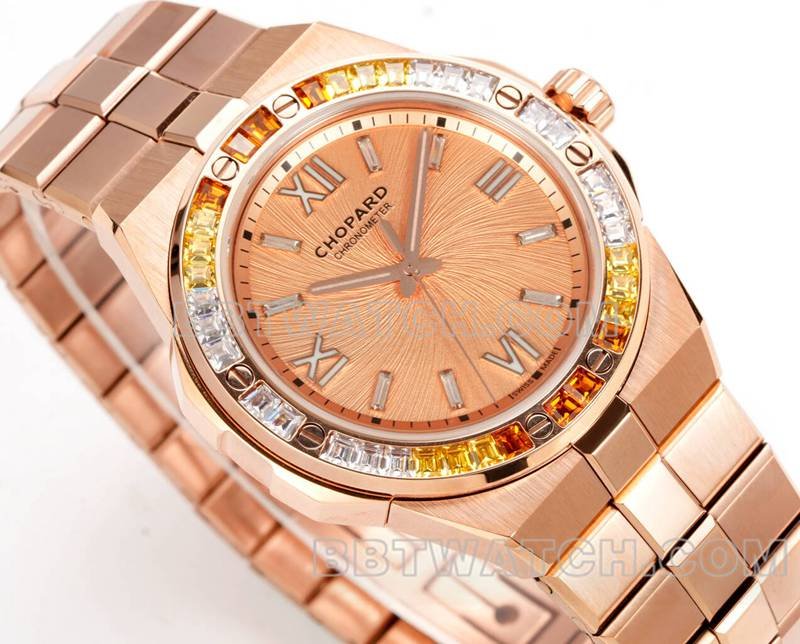 Chopard super clone watch GH factory snow mountain proud wing 41mm rose gold plate sapphire crystal circle steel bracelet model front live photo