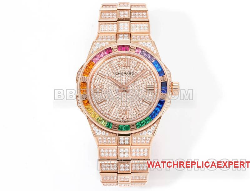 Chopard 1:1 Réplica Relógio GH Factory Snow Mountain Proud Wing Pavé Cor de Diamante Círculo de Cristal de Safira Mecânico Rosa Ouro Pulseira de Aço Modelo 41mm — luxury replica watch guide | Watch Replica Expert