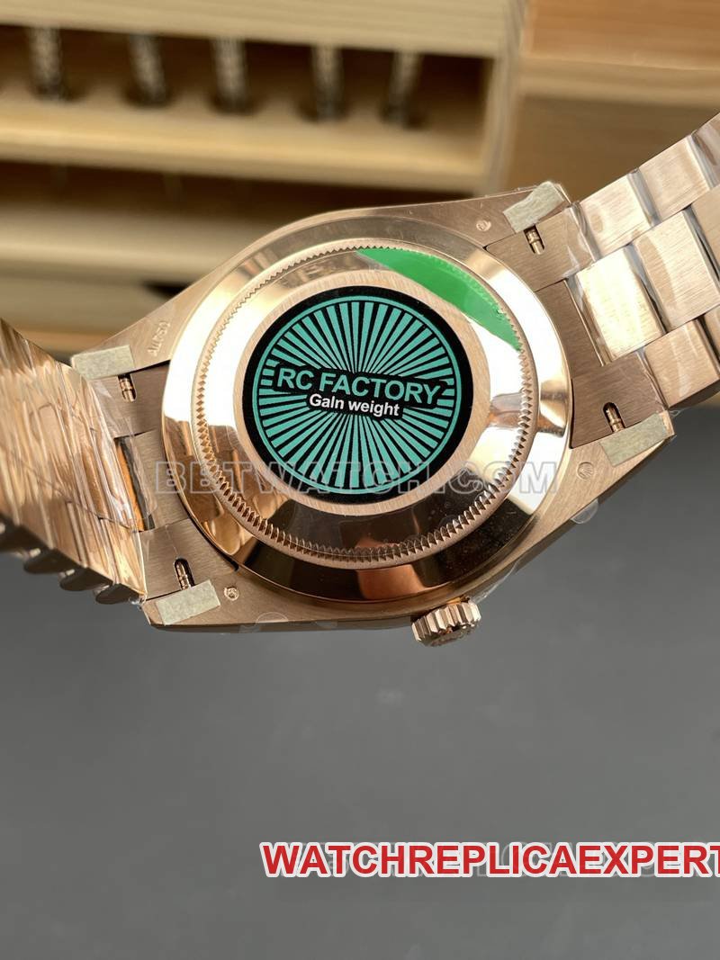 Rolex best replica watch RC factory Day-Date40mmgreen dial3255rose goldsteel bracelet caseback live photo