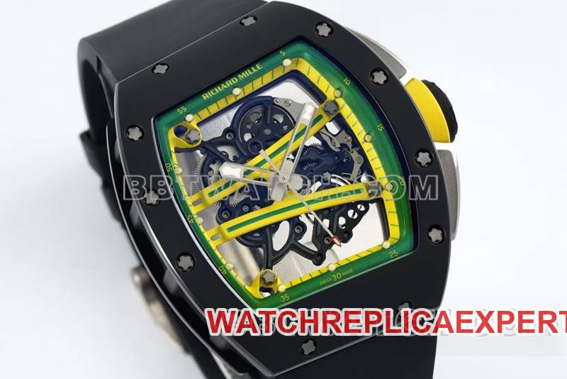 Richard Milletop-tier replica watch R factory hollow plate black rubber model RM061front live photo