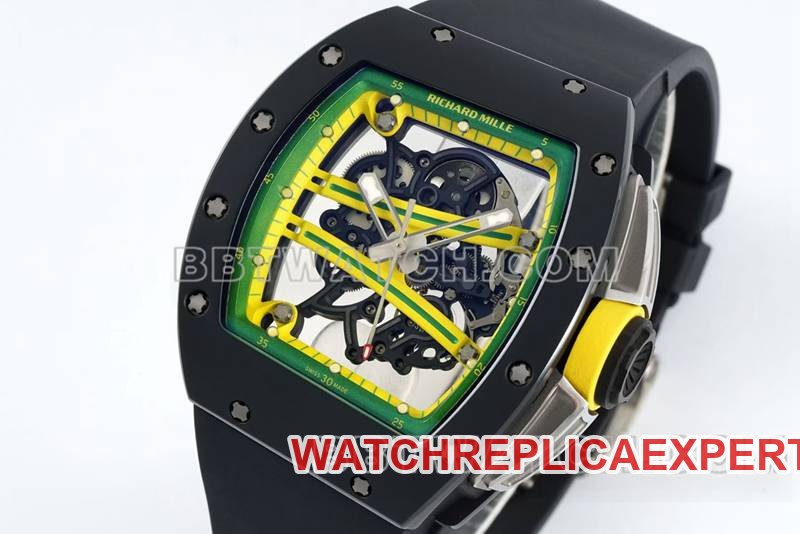 Richard Milletop-tier replica watch R factory hollow plate black rubber model RM061front live photo