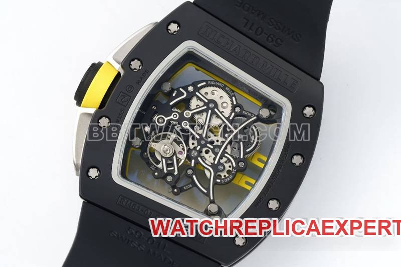 Richard Milletop-tier replica watch R factory hollow plate black rubber model RM061caseback live photo