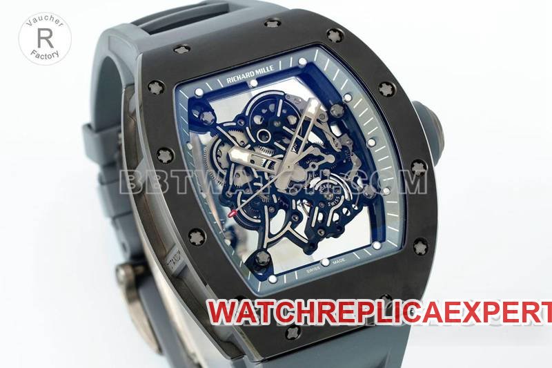 Richard Mille1:1replica watch R factory hollow plate gray rubber model RM055front live photo