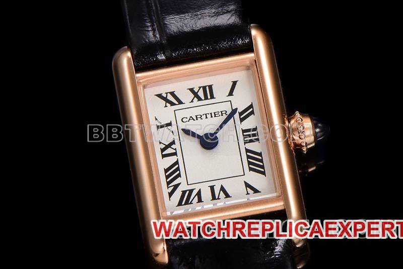Cartier top replica watches F1 factory tank white disk rose gold case belt models front real picture