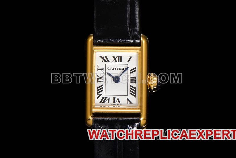 Montre Cartier Super Clone Usine F1 Tank Cadran Blanc Boîtier Or Jaune Quartz Bracelet en Cuir Modèle Cartier — luxury replica watch guide | Watch Replica Expert