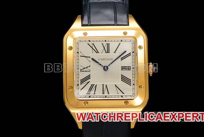 Cartier Santos best replica watch F1 factory white dial gold case mechanical quartz leather strap — luxury replica watch guide | Watch Replica Expert
