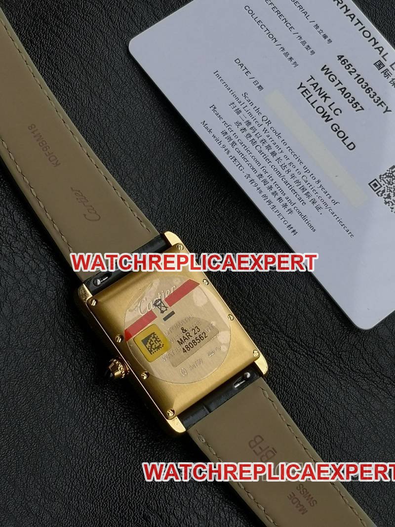 Cartier super clone watch F1 factory tank white dialyellow gold case 2899MCmovementleather strap caseback live photo