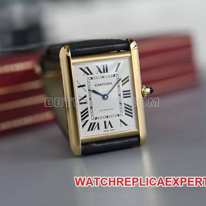 Cartier super clone watch F1 factory tank white dialyellow gold case 2899MCmovementleather strap model front live photo