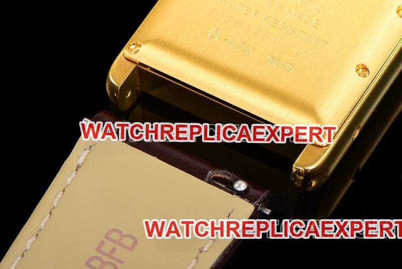 Cartier super clone watch F1 factory tank white dialyellow gold case 2899MCmovementleather strap caseback live photo