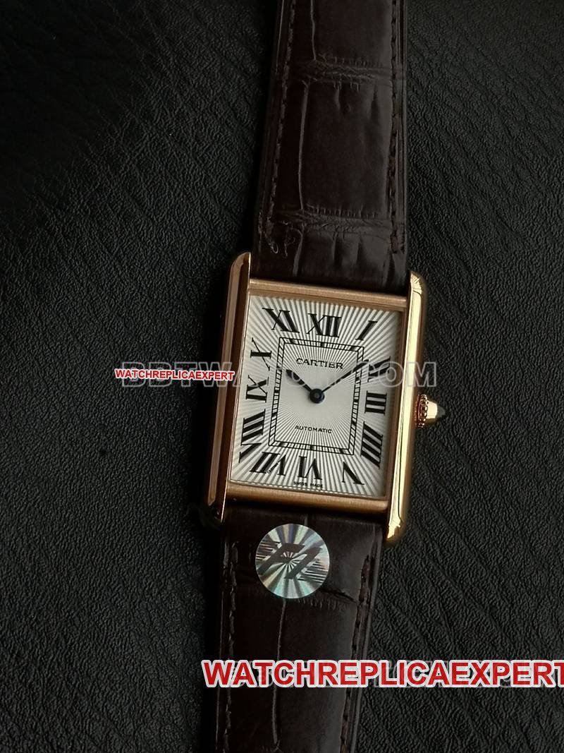 Cartier Tank 1:1 Replica Watch by F1 Factory, White Dial, Rose Gold Case, 2899MC Mechanical Movement, Leather Strap — luxury replica watch guide | Watch Replica Expert