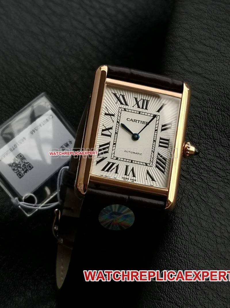 Cartier1:1replica watch F1 factory tank white dialrose gold case 2899MCmovementleather strap model front live photo