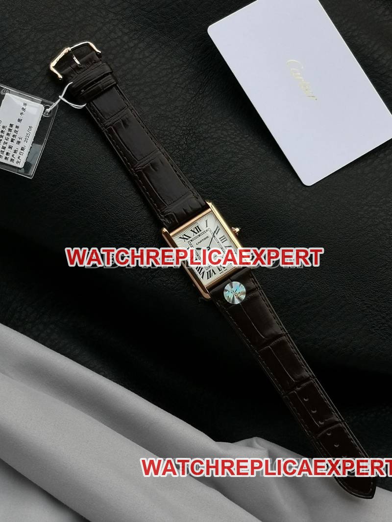 Cartier1:1replica watch F1 factory tank white dialrose gold case 2899MCmovementleather strap model front live photo