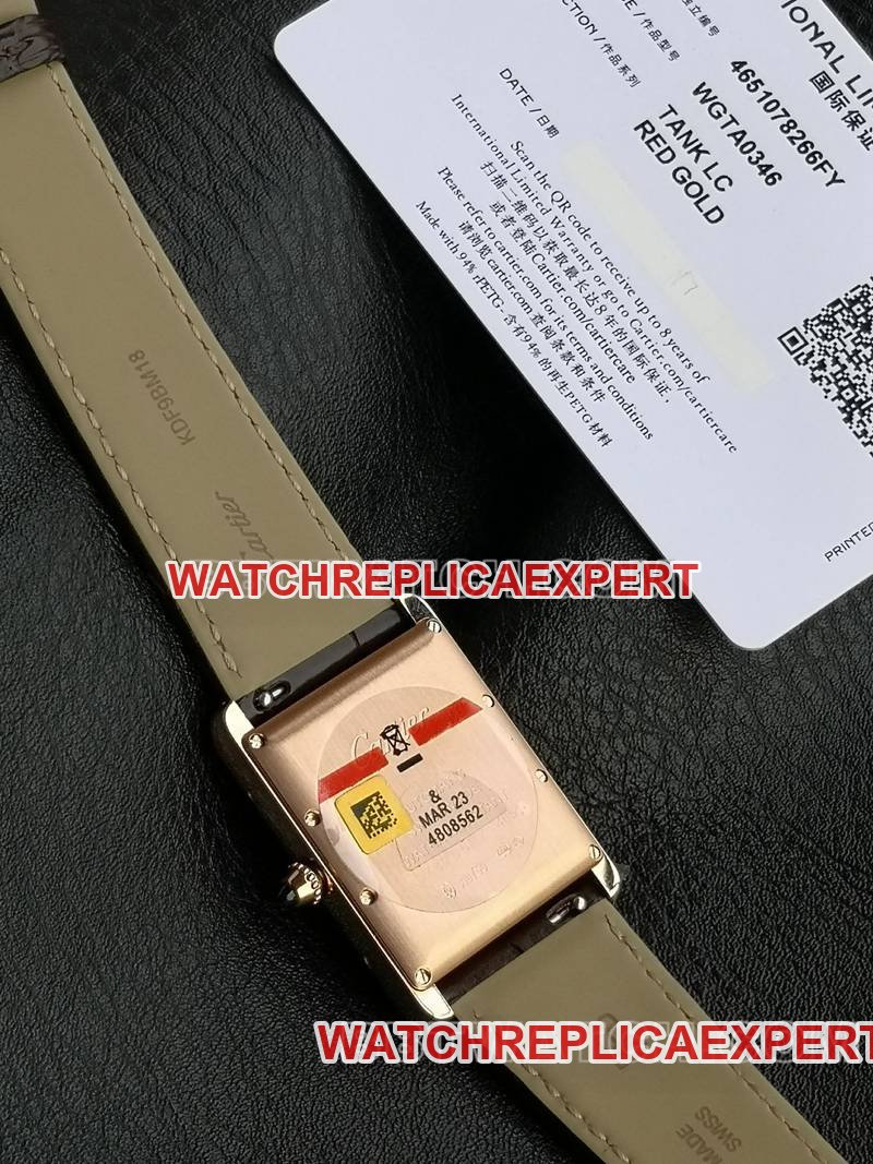 Cartier1:1replica watch F1 factory tank white dialrose gold case 2899MCmovementleather strap model caseback live photo