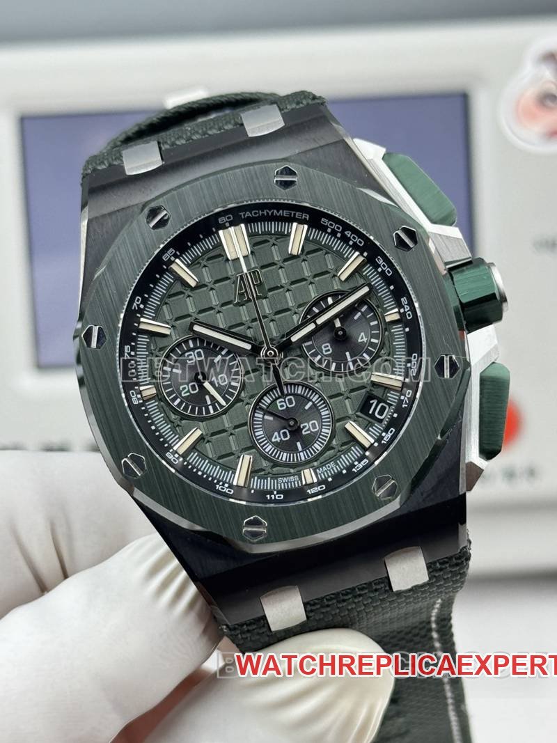 Audemars Piguet super clone watch LS factory Royal Oak offshore type 43MM green dialchronograph mechanical rubber model 26420front live photo