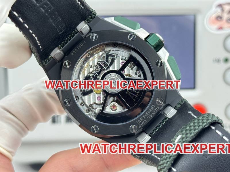 Audemars Piguet super clone watch LS factory Royal Oak offshore type 43MM green dialchronograph mechanical rubber model 26420caseback live photo