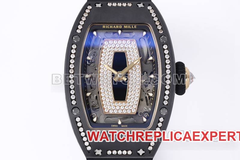 Richard Mille best replica watch ZF Factory black ceramic diamond mechanical watch RM07-1front live photo
