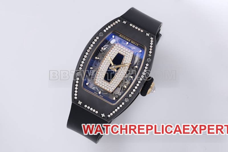 Richard Mille best replica watch ZF Factory black ceramic diamond mechanical watch RM07-1front live photo