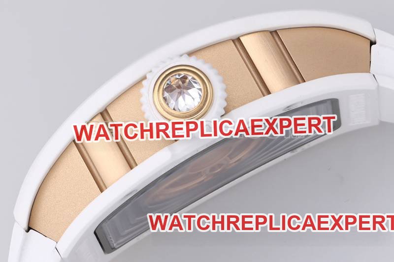 Richard Mille1:1replica watch ZF Factory white ceramicwhite dial diamond mechanical watch RM07-1side live photo