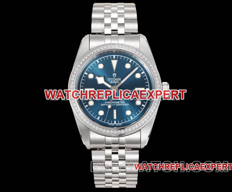 Tudor Black Bay V9 Factory 41 mm blaues Zifferblatt Swarovski Diamant mechanische Stahlarmband Replik-Uhr — luxury replica watch guide | Watch Replica Expert