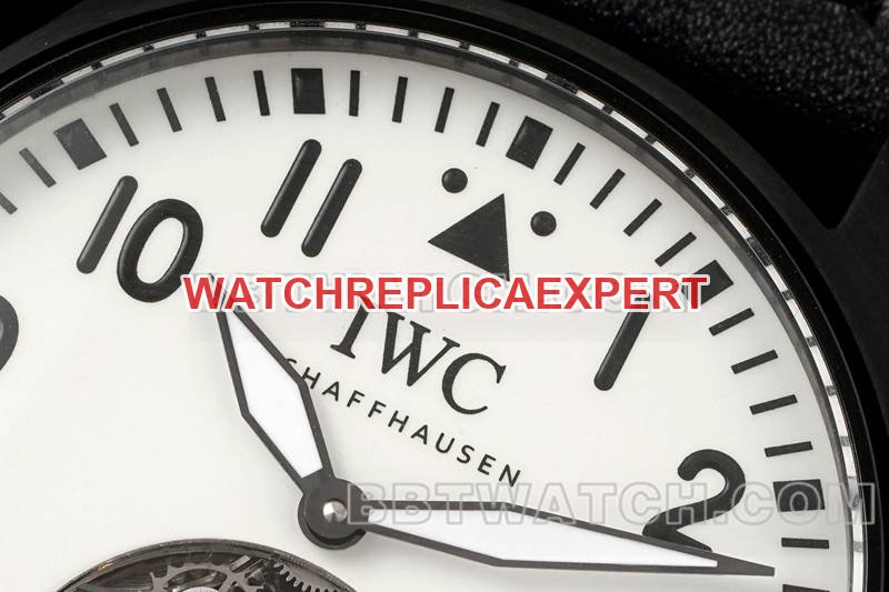 IWC's best replica watch RMS factory pilot white dial black shell tourbillon mechanical leather strap model front live photo