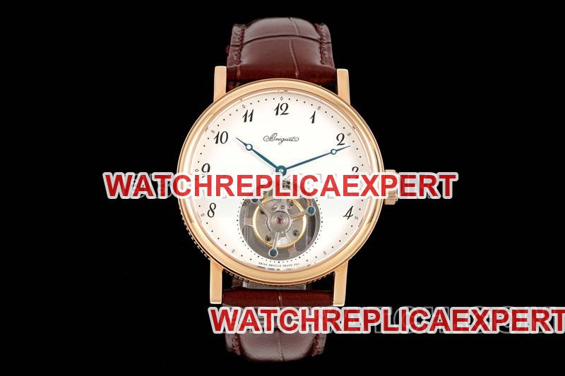 Breguet RMS fábrica Série Clássica Mostrador Branco Turbilhão Ouro Rosa Pulseira de Couro Mecânica Réplica Relógio — luxury replica watch guide | Watch Replica Expert