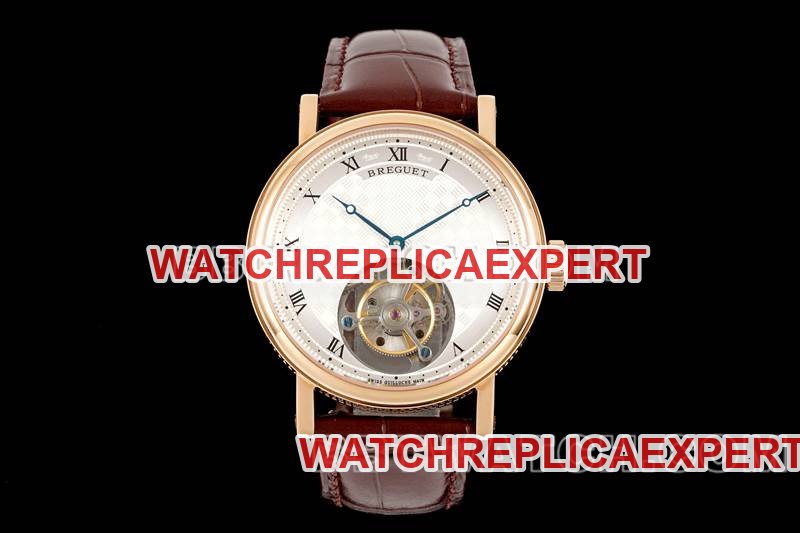 Breguet Classic Series RMS Factory Melhor réplica de relógio prata-branco mostrador turbilhão ouro rosa modelo de pulseira de couro mecânico — luxury replica watch guide | Watch Replica Expert