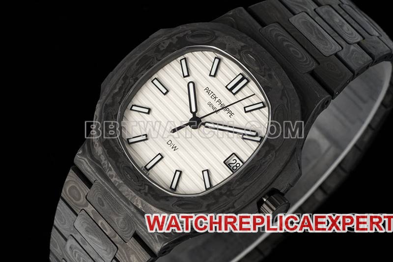 Patek Philippe best replica watch DIW factory Nautilus white dial carbon fiber mechanical steel bracelet model 5711front live photo