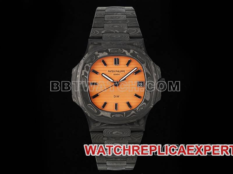 Patek Philippe DIW Factory Nautilus 5711 Mostrador Laranja Fibra de Carbono Pulseira de Aço Mecânico Réplica de Relógio — luxury replica watch guide | Watch Replica Expert