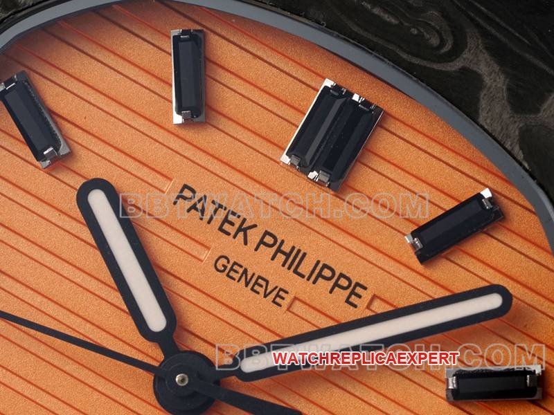 Patek Philippetop-tier replica watch DIW factory Nautilus orange plate carbon fiber mechanical steel bracelet model 5711front live photo