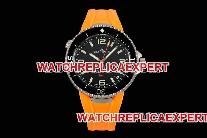 Blancpain Fifty Fathoms Mostrador Preto Titânio Mecânico Borracha Laranja Modelo Ótima Réplica de Relógios — luxury replica watch guide | Watch Replica Expert