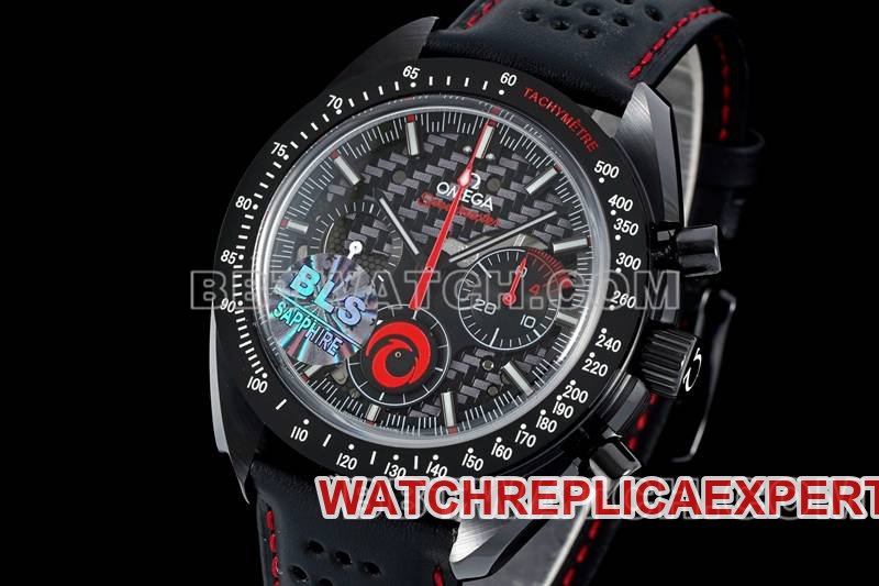 Omega's best replica watch BLS factory Speedmaster full ceramic red needle mechanical rubber model front live photo