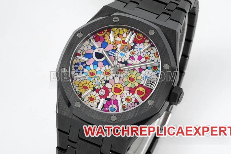 Audemars Piguet best replica watch APS factory Royal Oak flower pattern dialceramicsteel bracelet model 15500front live photo
