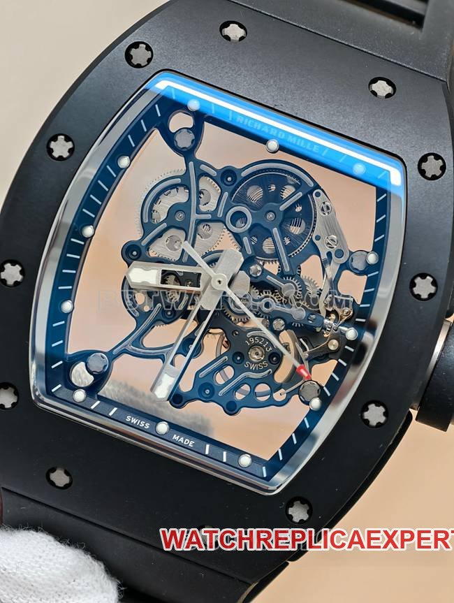 Richard Mille montre réplique haut de gamme usine APS tourbillon mécanique céramique noire caoutchouc modèle RM055photo de face