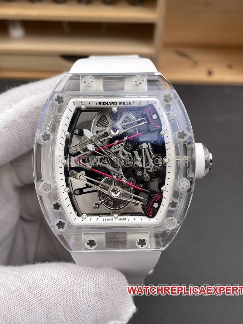 Richard Mille super clone watch RM factory transparent crystal case tourbillon mechanical RM38-02front live photo