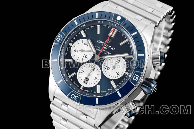 Breitling's best replica watch TF factory mechanical chronograph blue dial 44mm steel bracelet model front live photo