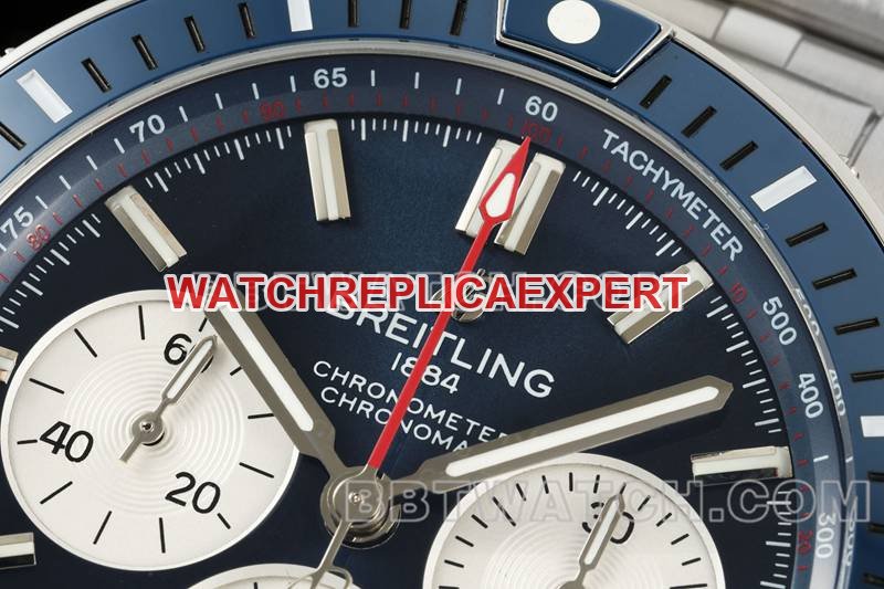 Breitling's best replica watch TF factory mechanical chronograph blue dial 44mm steel bracelet model front live photo