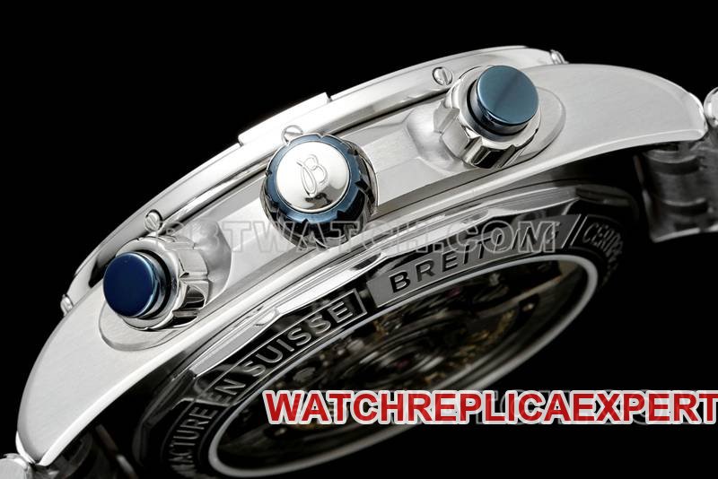 Breitling's best replica watch TF factory mechanical chronograph blue dial 44mm steel bracelet model side live photo