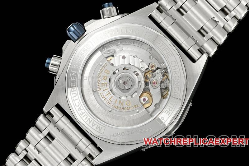 Breitling's best replica watch TF factory mechanical chronograph blue dial 44mm steel bracelet caseback live photo