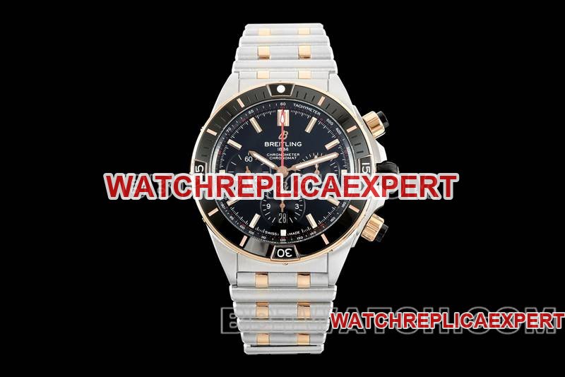 Las mejores réplicas de relojes TF Factory 44 mm Cronógrafo mecánico Placa negra Modelo Breitling Intergold con correa de acero — luxury replica watch guide | Watch Replica Expert