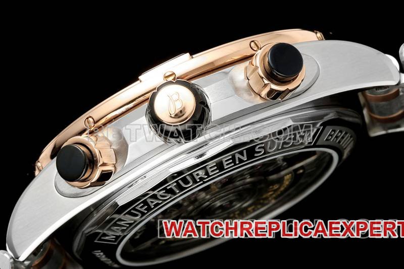 Breitling best replica watch TF factory mechanical chronograph black dial 44mm gold steel bracelet side live photo